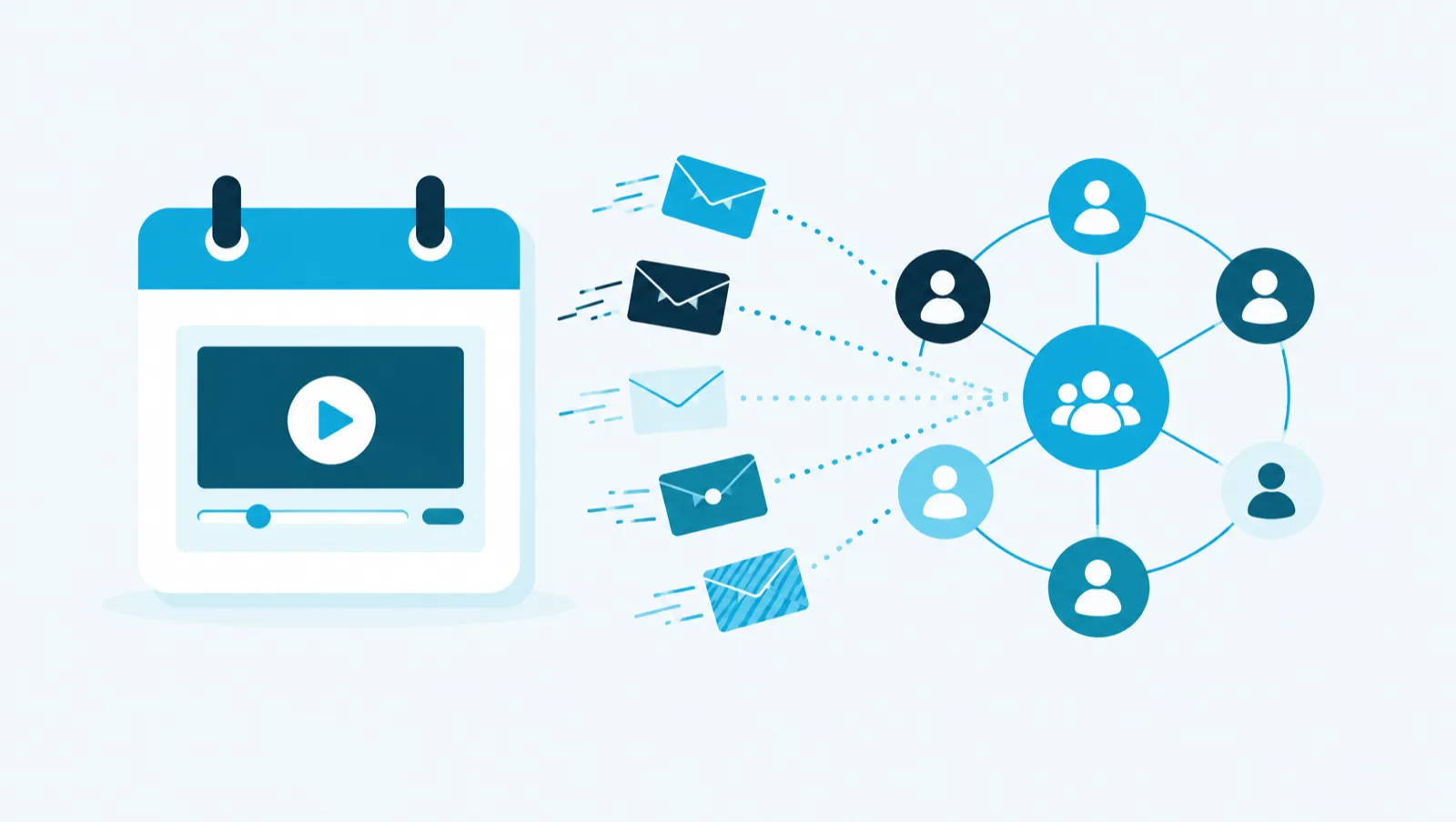 Un calendrier qui affiche une vidéo et envoie des invitations vers un réseau de contacts.