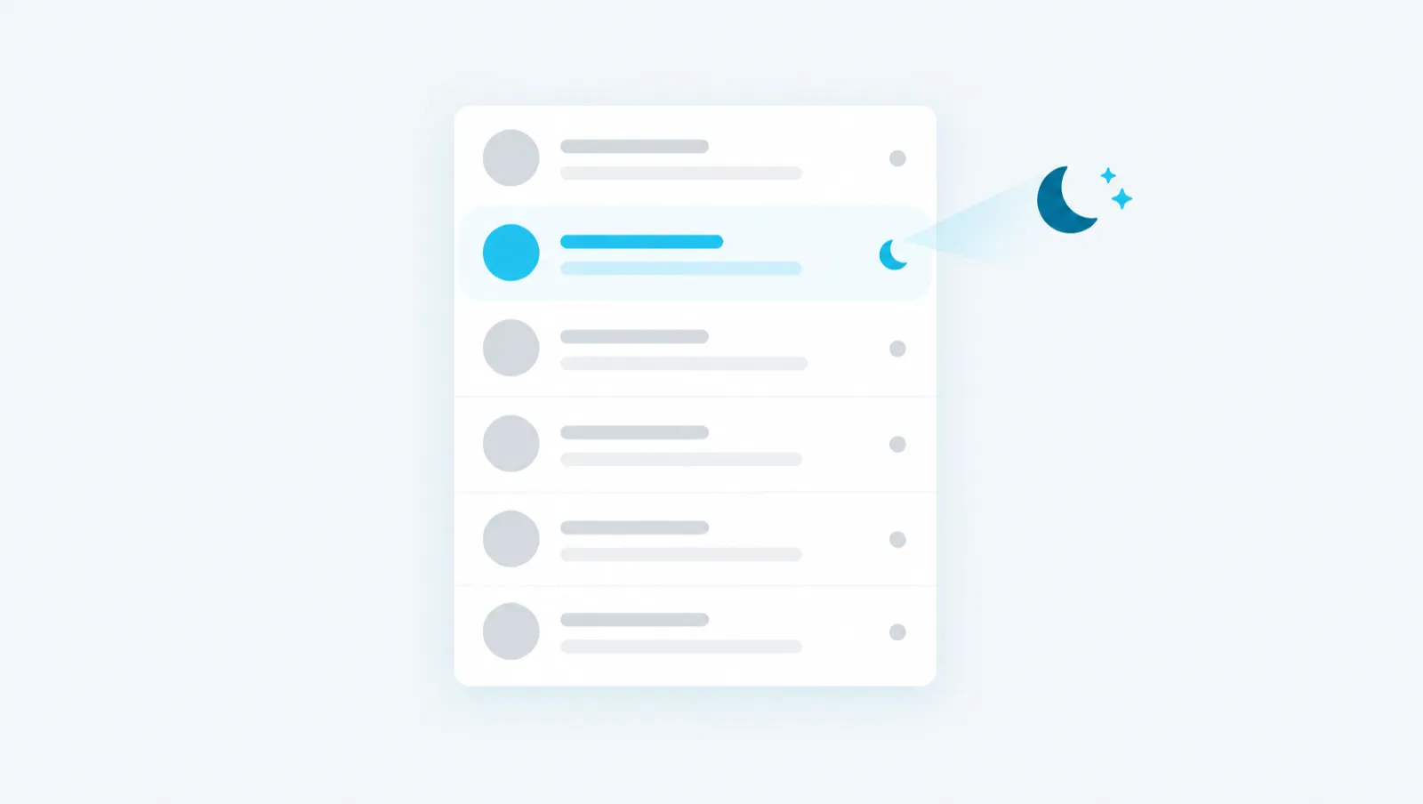 Une liste de conversations dont une seule est mise en évidence pendant la nuit.